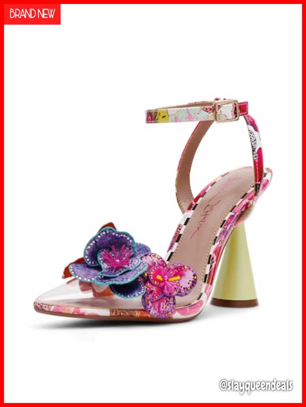 Betsey Johnson Women's Chelsie Heeled Sandals Floral Applique Ankle Strap